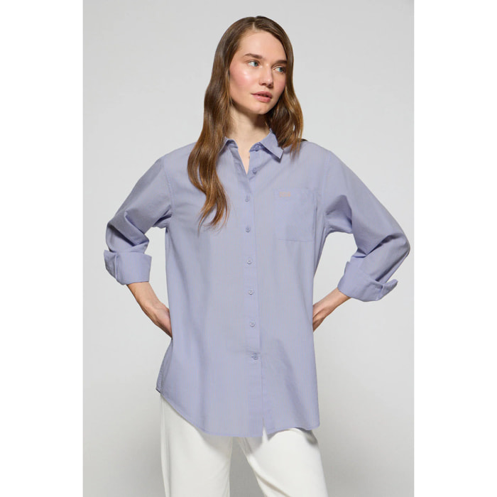 Camisa azul claro Samanta de algodón a rayas con logo bordado