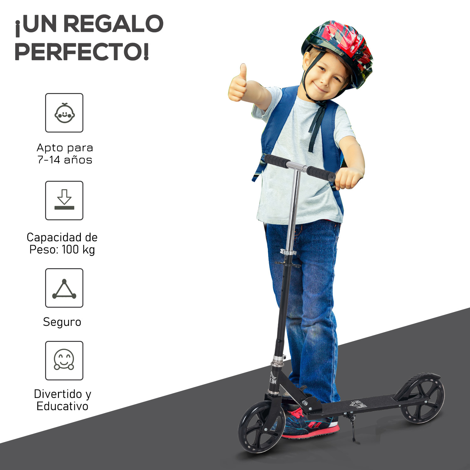 Patinete Infantil Aleación de Aluminio 88x37x75-100 cm Negro