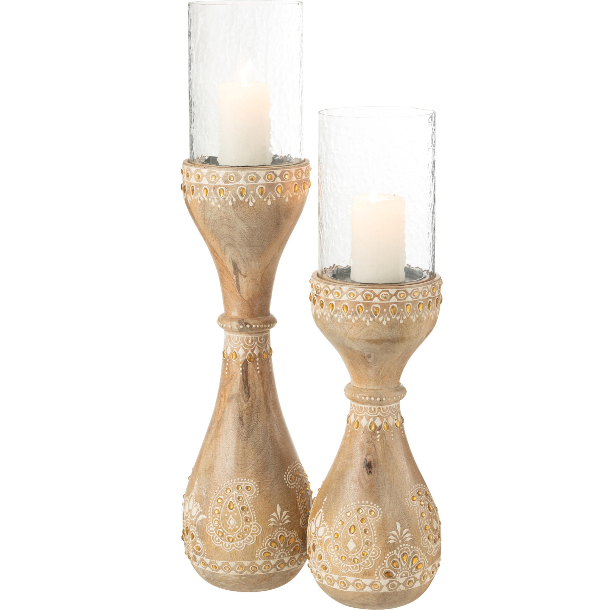 J-Line chandelier Perles - bois - naturel/blanc - large