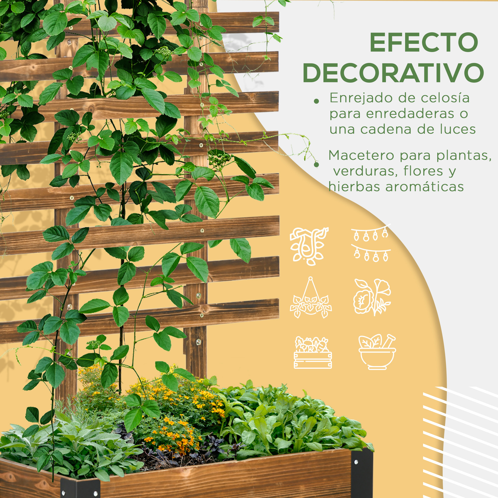 Jardinera Exterior Grande de Madera Jardinera con Celosía para Plantas Trepadoras Tela no Tejida Ruedas y Esquinas Metálicas de Doble Capa para Patio Terraza 65x31x147 cm Carbonizado