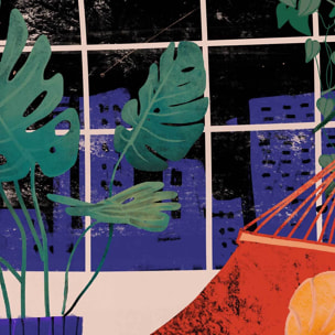 Affiche illustration chill tropical Affiche + cadre en bois - Noir