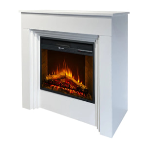 Bellini - Camino Elettrico Da Terra con Effetto Fiamma 96x96x35 cm in Legno Bianco