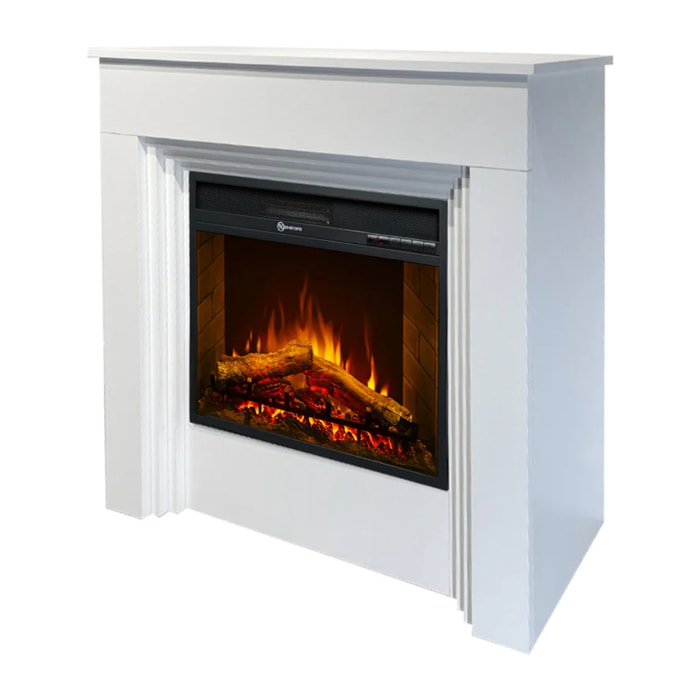 Bellini - Camino Elettrico Da Terra con Effetto Fiamma 96x96x35 cm in Legno Bianco