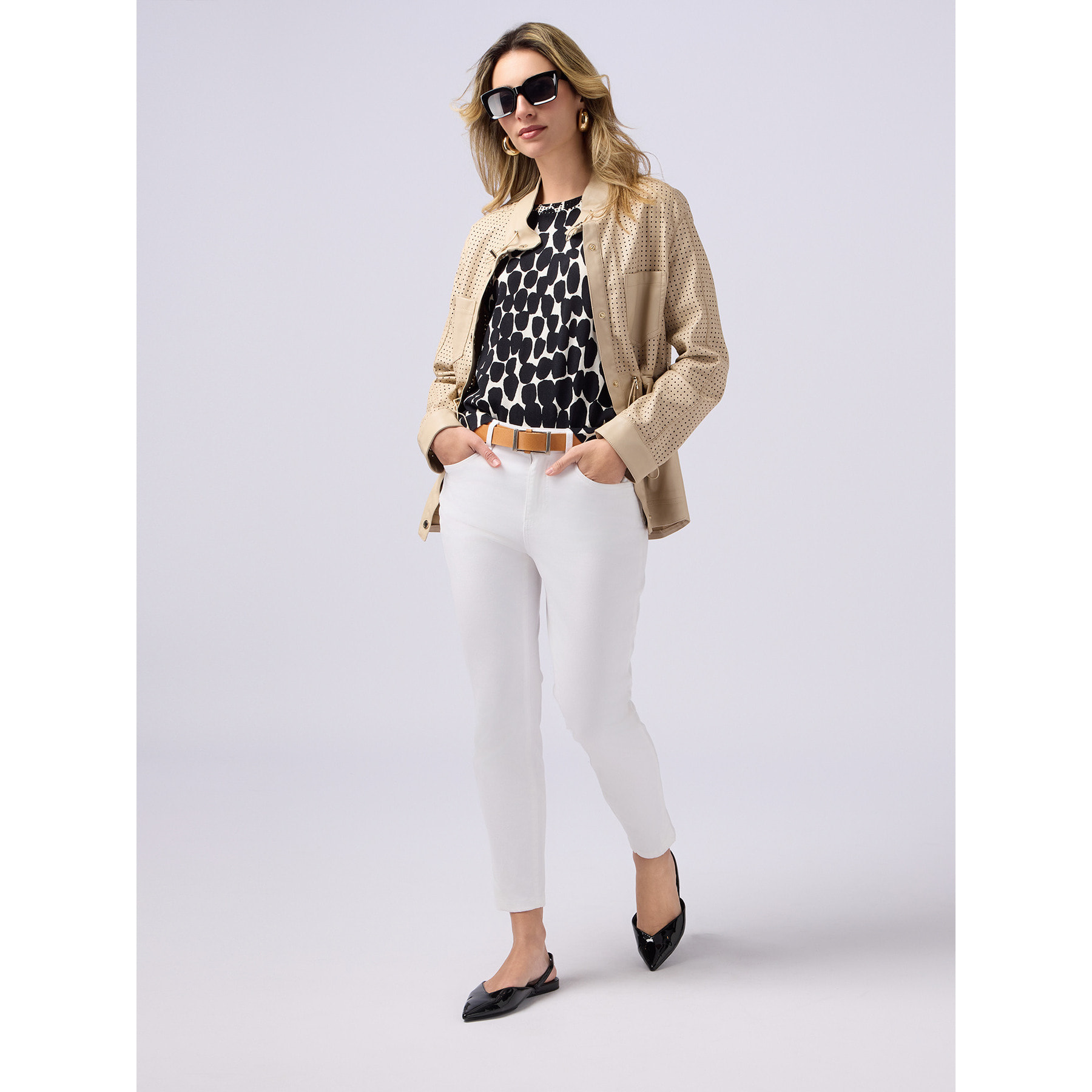 Oltre - Pantaloni skinny in cotone e tencel con bottone gioiello - Bianco