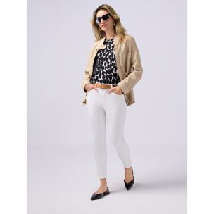 Oltre - Pantaloni skinny in cotone e tencel con bottone gioiello - Bianco