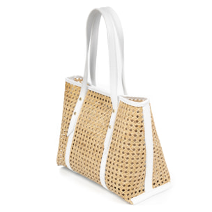 Apulia borsa tote donna. Pelle autentica combinata con canapa