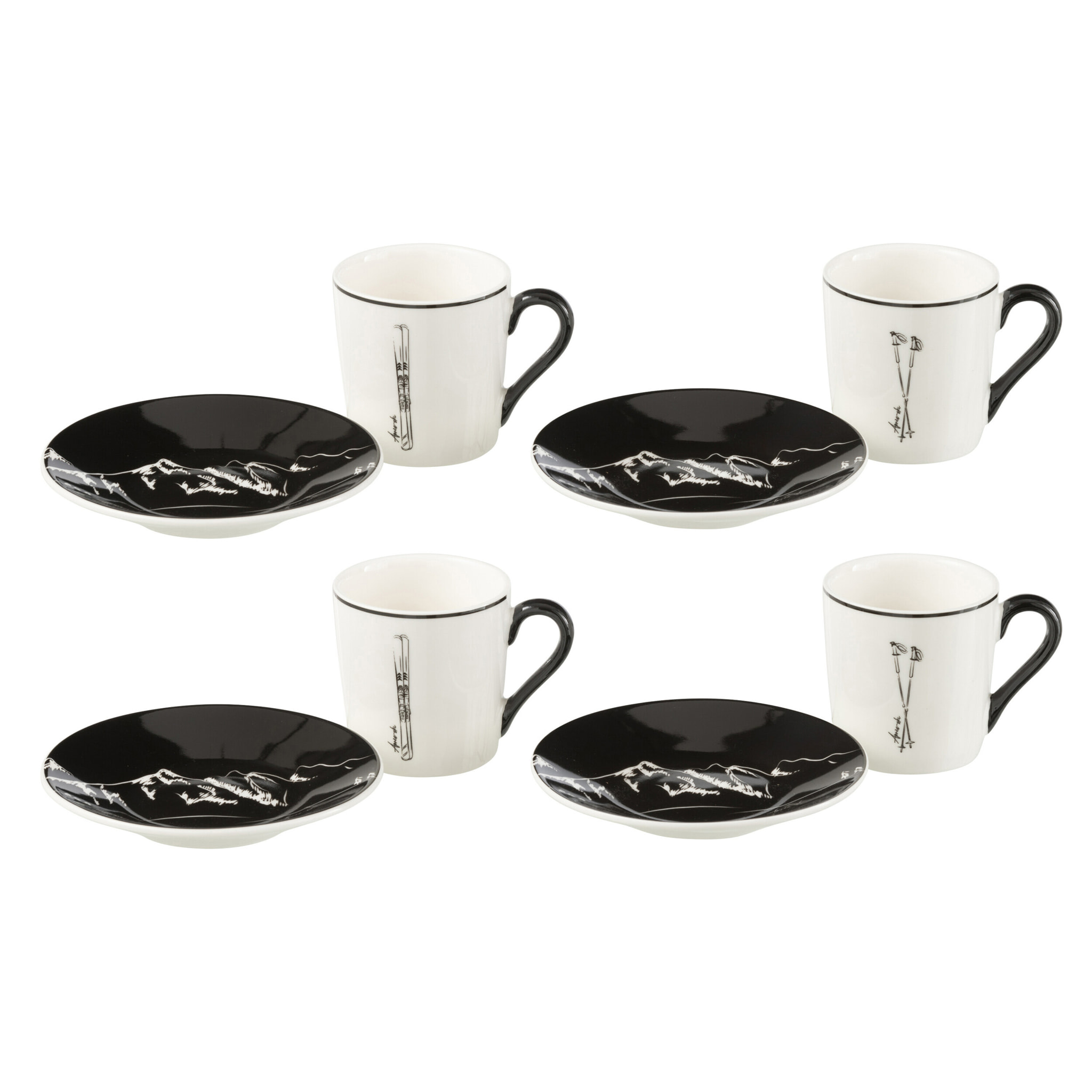 J-Line tasse à café + sous-tasse Boite Cadeau - céramique - noir/blanc - small - boite de 4