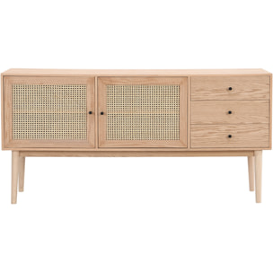 Buffet 2 portes 3 tiroirs en cannage et bois - EDEN