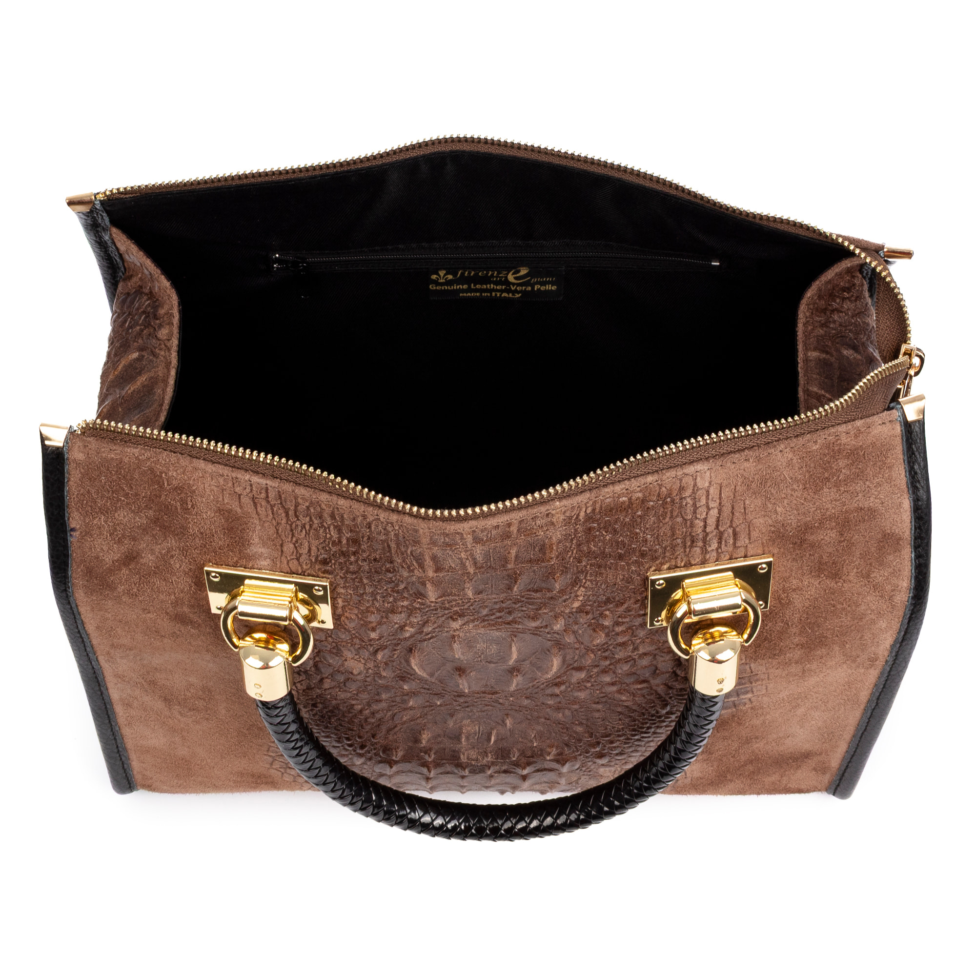 Anacapri bolso tote mujer. Piel auténtica Gamuza Grabado Cocodrilo.