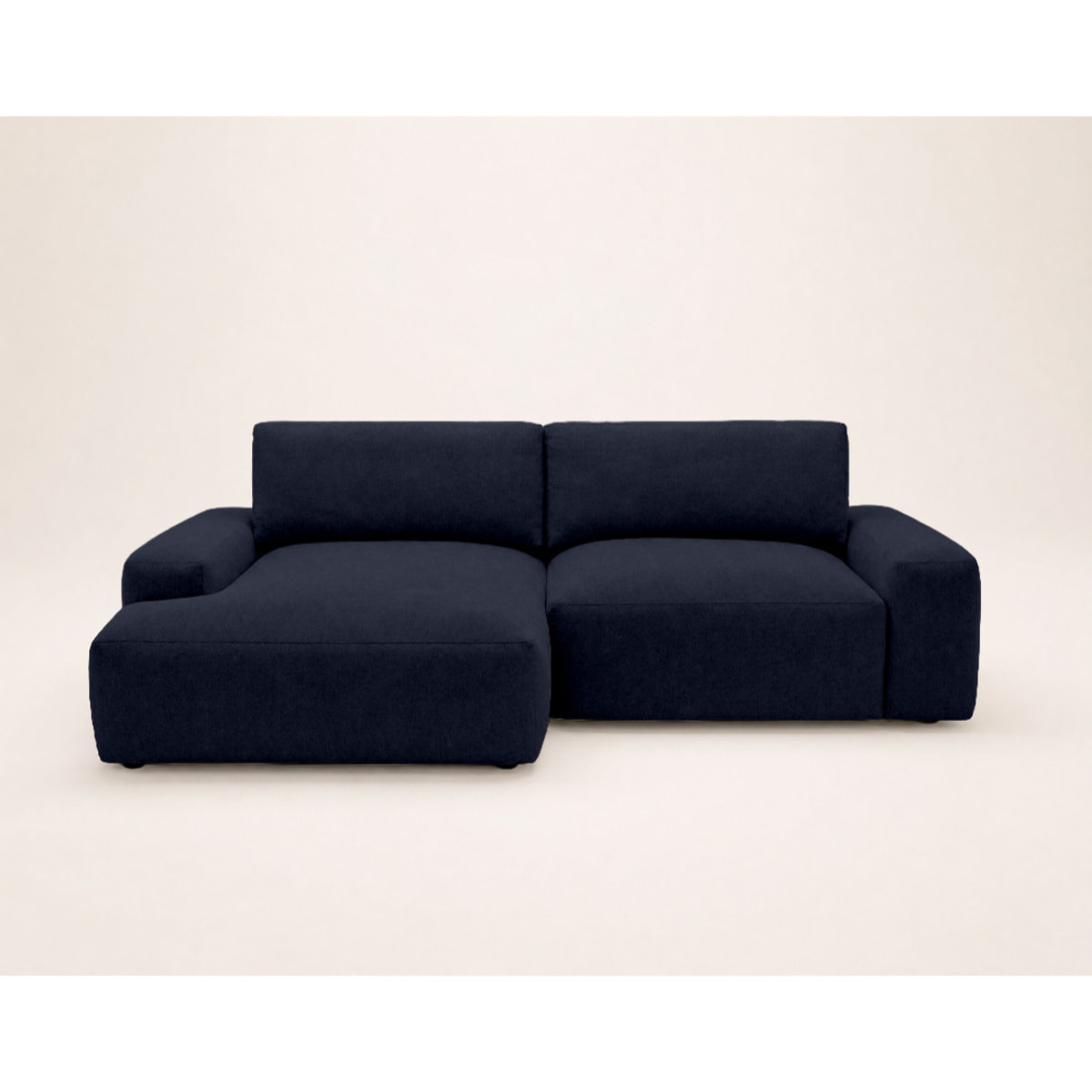 Tama - Canapé d'angle gauche 4 places convertible avec coffre en tissu - Bleu marine