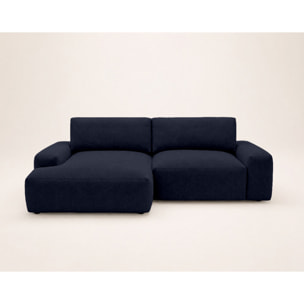 Tama - Canapé d'angle gauche 4 places convertible avec coffre en tissu - Bleu marine