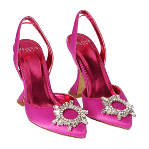 Slingback fucsia in raso, tacco 10 cm