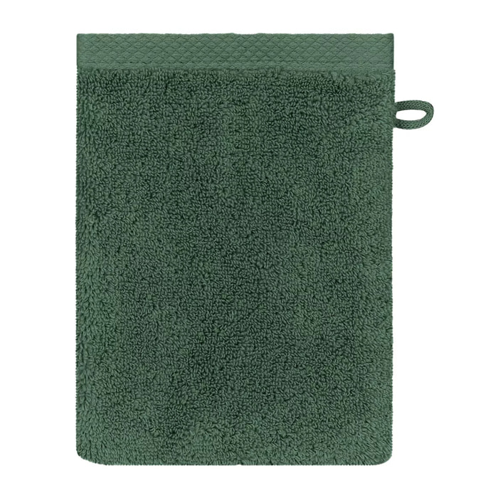 Gant de toilette pur coton 550 g/m² uni vert Elea kaki