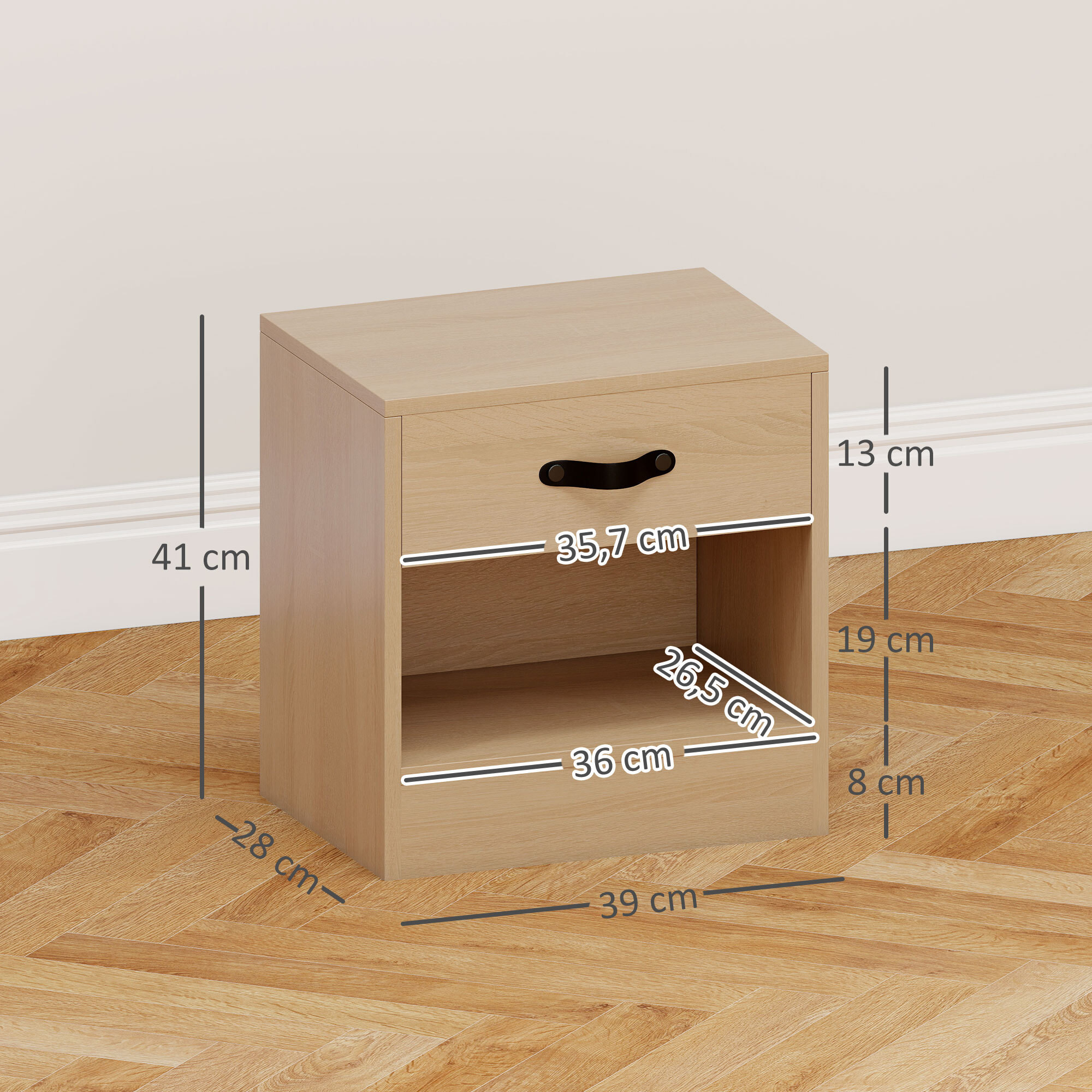 Pack de 2 Mesitas de Noche Mesillas de Noche Dormitorio Estrechas con Cajón y Compartimento Abierto para Salón 39x28x41 cm Natural