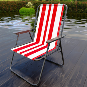 Sedia Pieghevole Da Spiaggia Campeggio Camping Leggera E Resistente In Metallo In Tessuto Oxford 600D Con Braccioli Seggiola Strisce Rosso