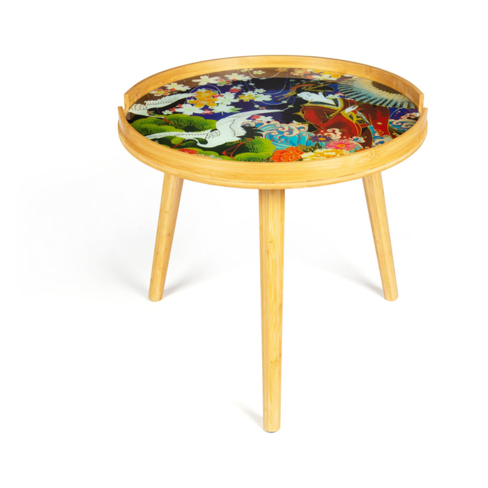 Tavolino Excelsa Kimono in bambù e vetro 48x48x44 cm multicolore