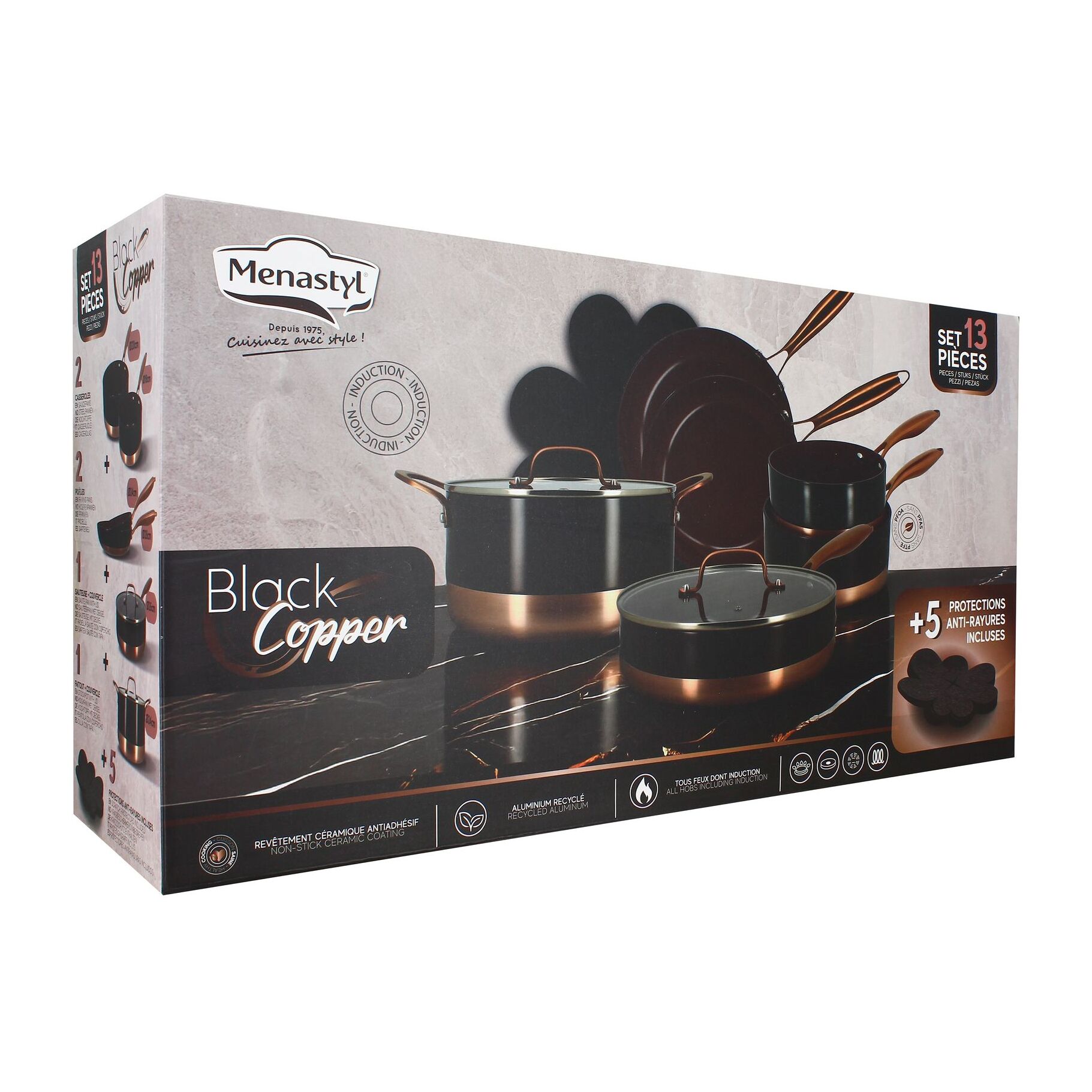 Batterie de cuisine 13 pièce en aluminium recyclé noir et marron BLACK COPPER