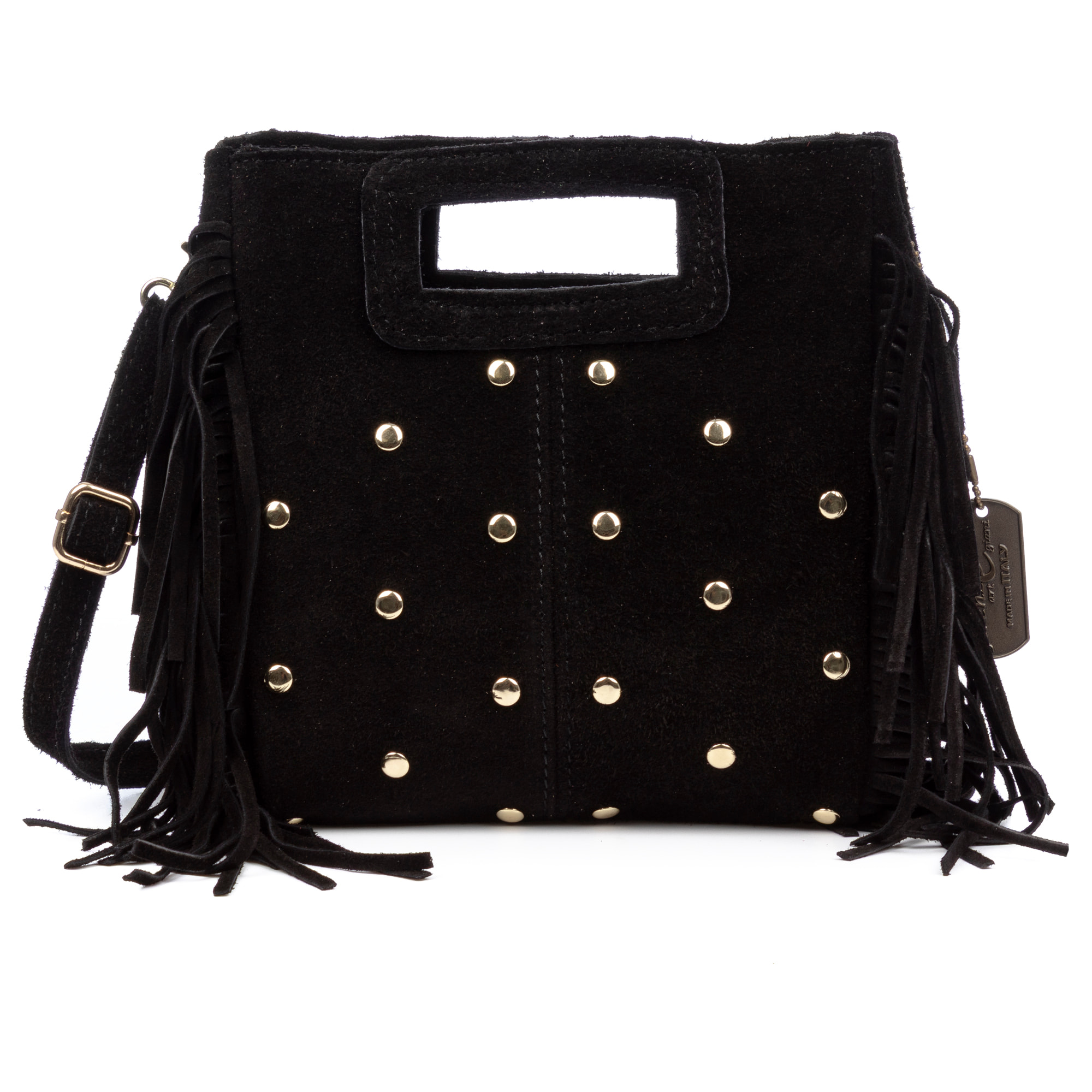 Barbata borsa a tracolla donna. Pelle scamosciata autentica con borchie decorative.