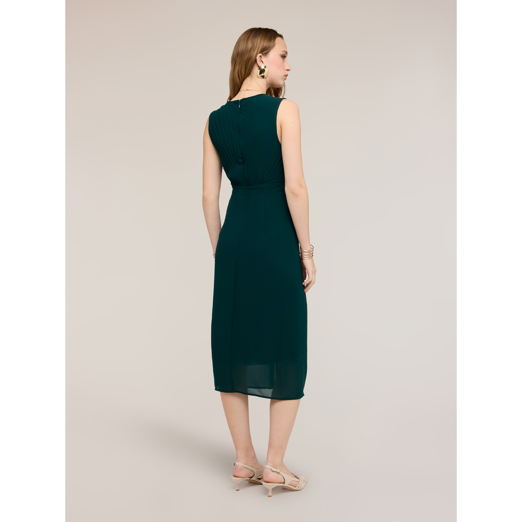 Motivi - Vestito tubino in georgette con drappeggio - Verde