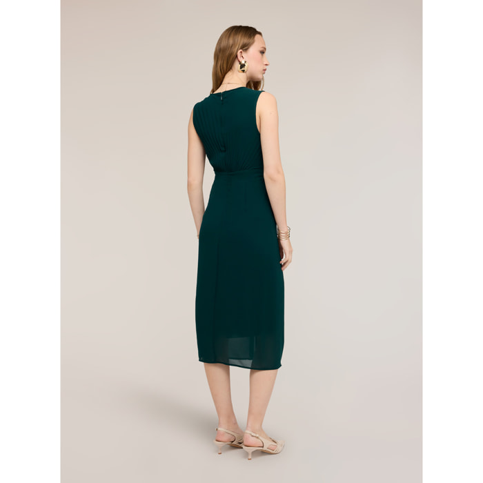 Motivi - Vestito tubino in georgette con drappeggio - Verde