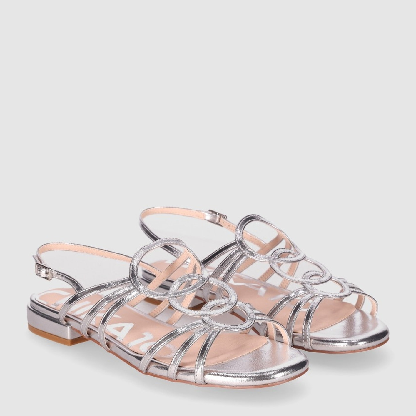 Sandalias de Piel Sintética - Plata - Tacón: 1 cm