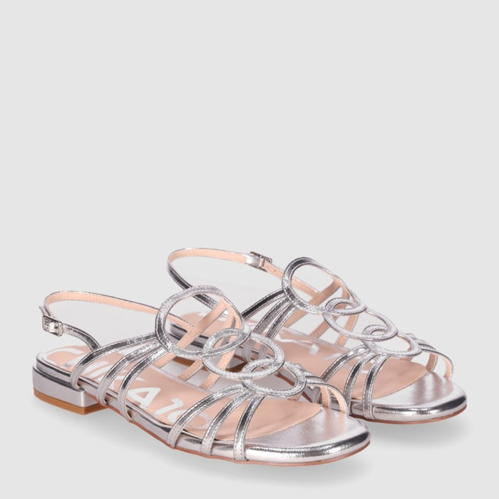 Sandalias de Piel Sintética - Plata - Tacón: 1 cm