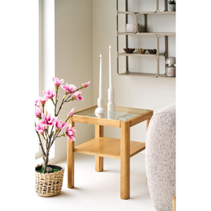 Tavolino d'appoggio Lourmarin in rovere e vetro temperato naturale 40×40×45 cm