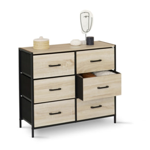 Commode Iris 6 tiroirs en bois et tissu