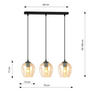 Lampada a sospensione Istar in acciaio nero e vetro ambra
