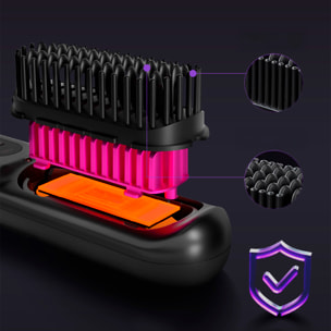 Cepillo eléctrico alisador de iones negativos con 5 ajustes de temperatura de 130 °C a 210 °C.
