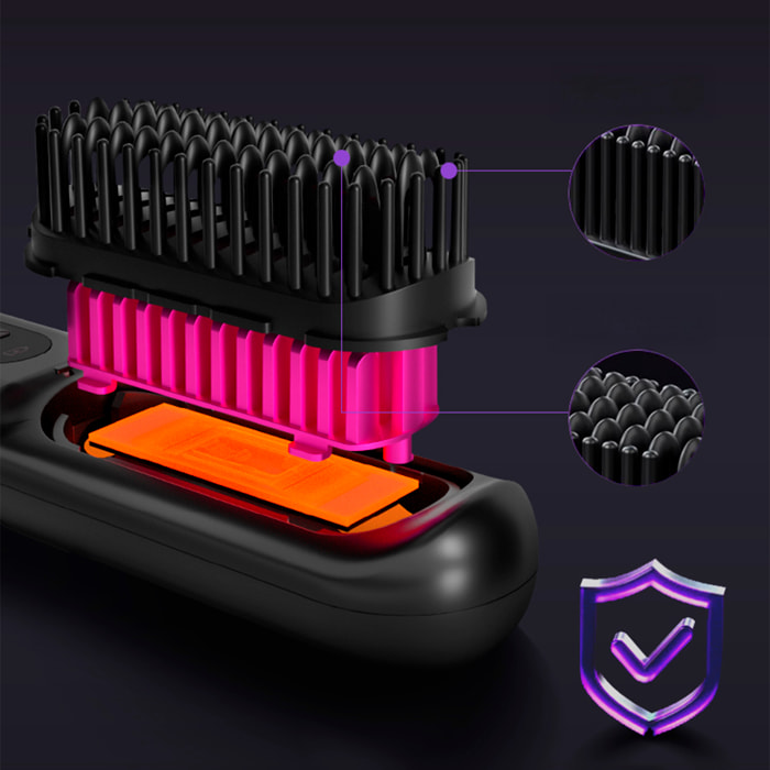 Cepillo eléctrico alisador de iones negativos con 5 ajustes de temperatura de 130 °C a 210 °C.