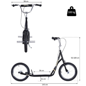 Trottinette patinette freestyle grandes roues pneumatiques Ø 41 cm avec pegs noir