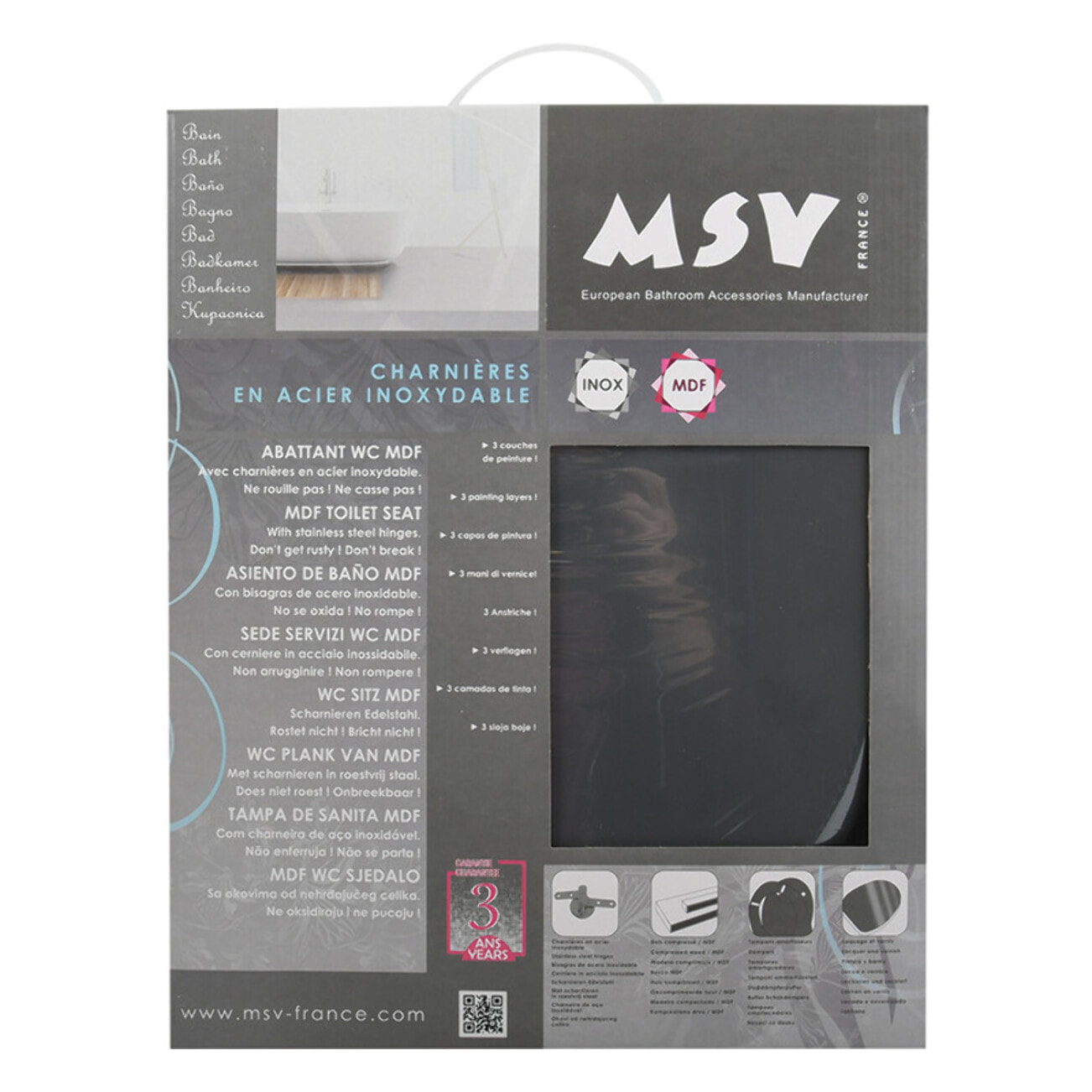 Abattant wc MDF CLEO Gris Anthracite - Charnières Inox MSV