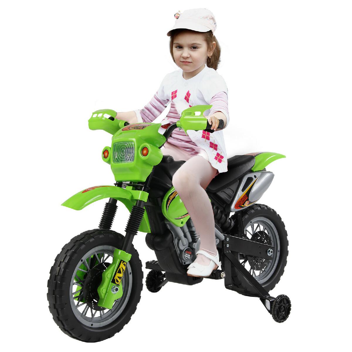 Moto Cross électrique enfant 3 à 6 ans 6 V phares klaxon musiques 102 x 53 x 66 cm vert et noir