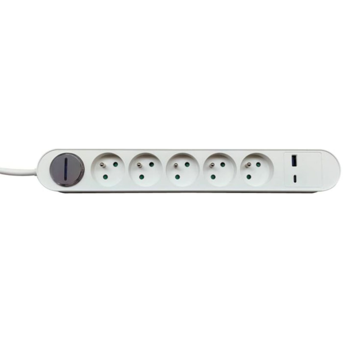 Multiprise ESSENTIELB 5 prises + port USB-C et USB-A 20W