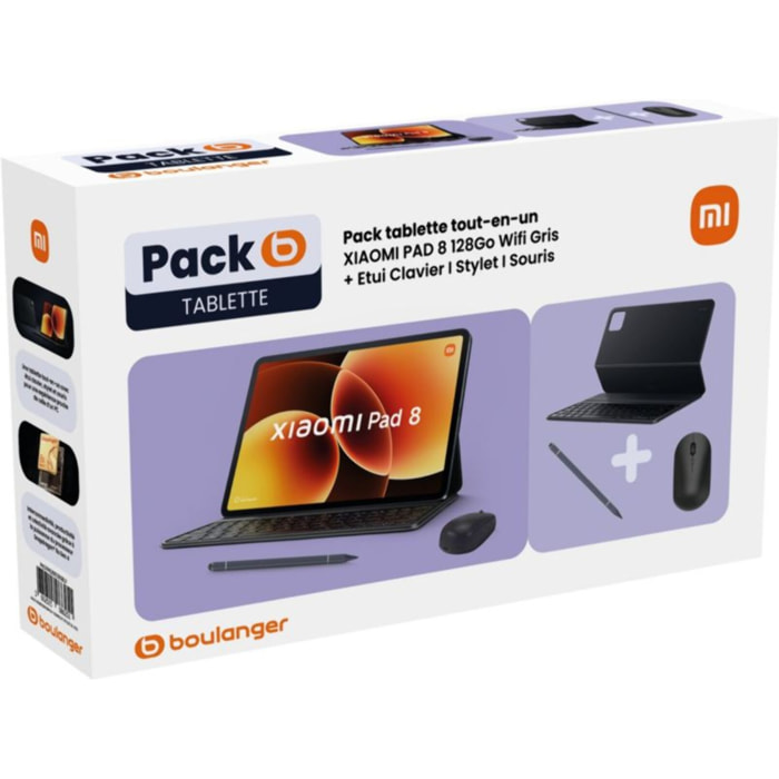 Tablette Android XIAOMI Pack Pad8 tout-en-un 128Go Wifi Gris + Etui clavier + Stylet + Souris