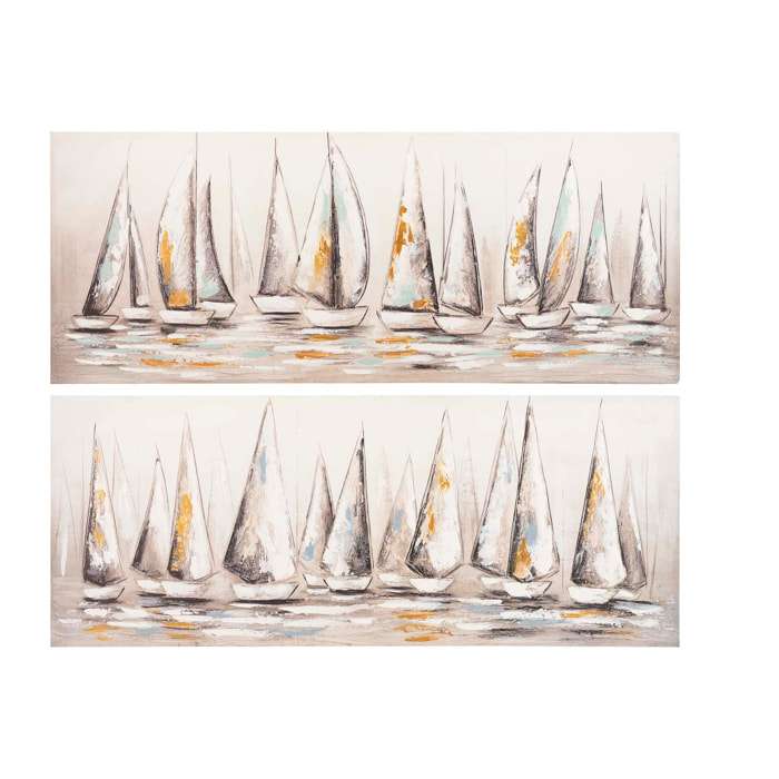 Set 2 Lienzos Barcos 40% Pintado Mano 150x3x60 Cm