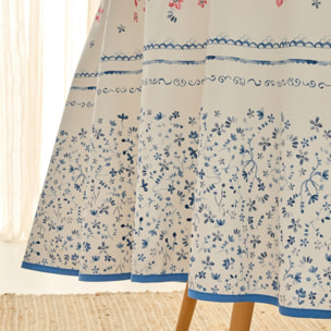 Mantel antimanchas redondo flores y hojas Tiler color azul 100% Algodón