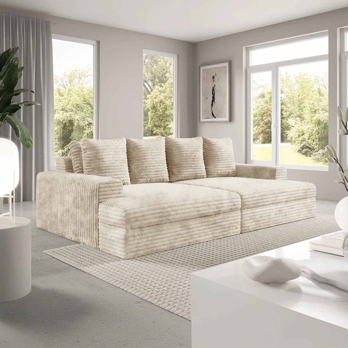 CAMELIA - Canapé 4 places en velours côtelé épais beige
