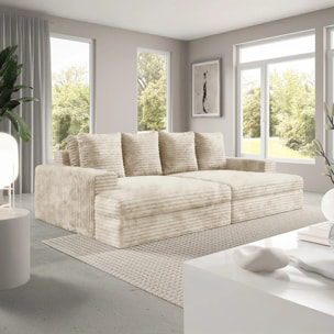 CAMELIA - Canapé 4 places en velours côtelé épais beige