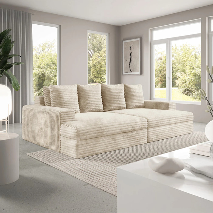 CAMELIA - Canapé 4 places en velours côtelé épais beige