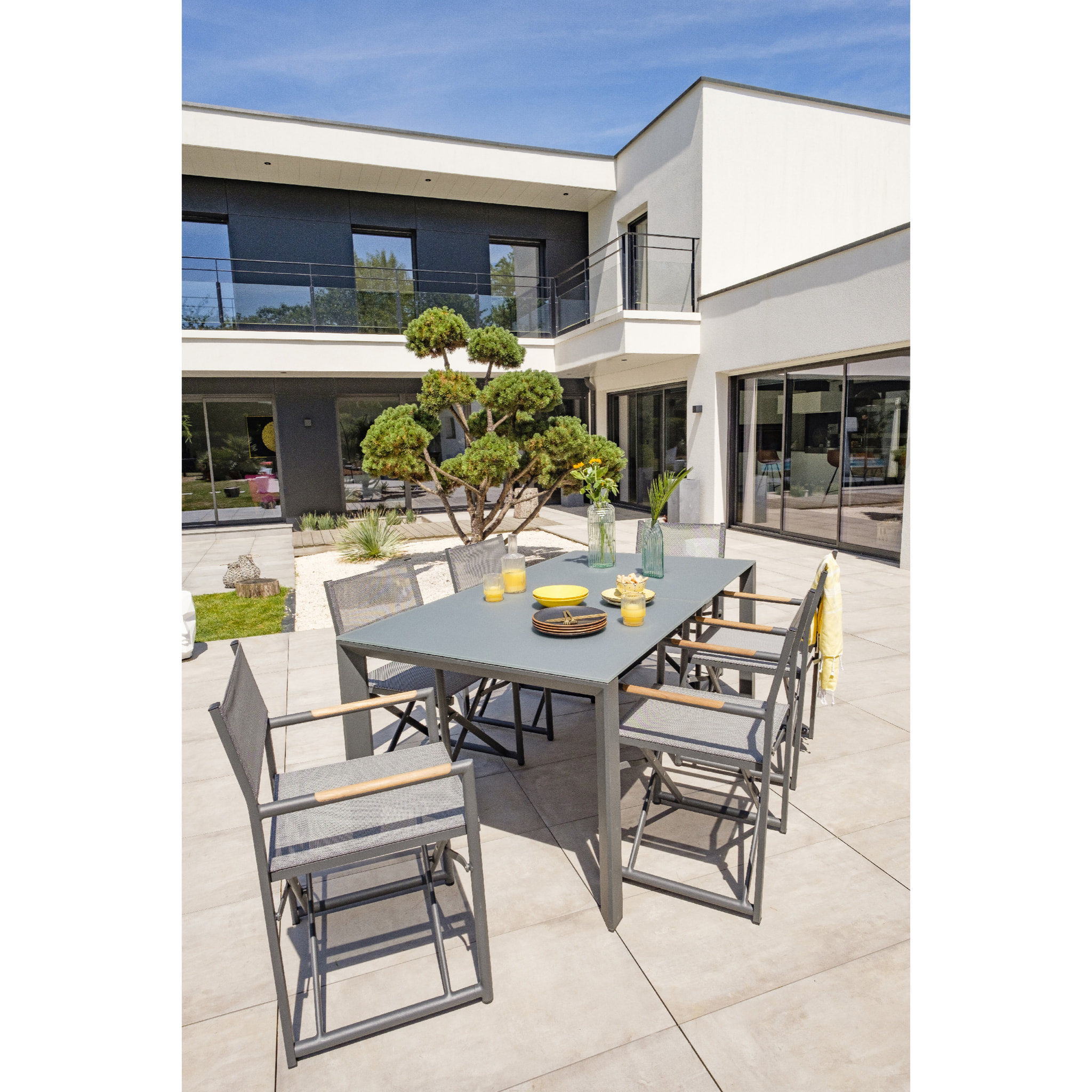 HONFLEUR - Fauteuil de jardin en toile plastifiée et aluminium