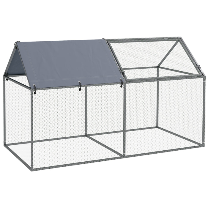 Jaula para Animales Pequeños Parque para Mascotas de Acero con 1 Puerta Superior y 1 Tela Superior de Anti-UV para Exterior Jardín 198x100x120 cm Plata