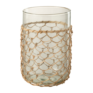 J-Line vase Tricot - verre/rotin - transparent - small - Ø 14 cm
