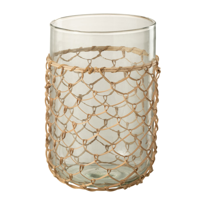 J-Line vase Tricot - verre/rotin - transparent - small - Ø 14 cm