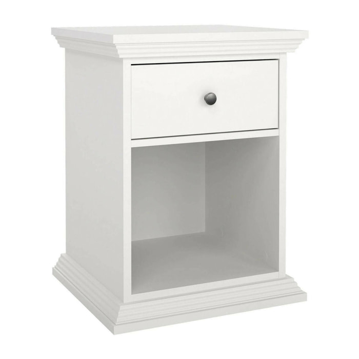 Comodino Pascal, Comò basso, Tavolino da notte, Mensola da letto, 48x43 h63 cm, Bianco