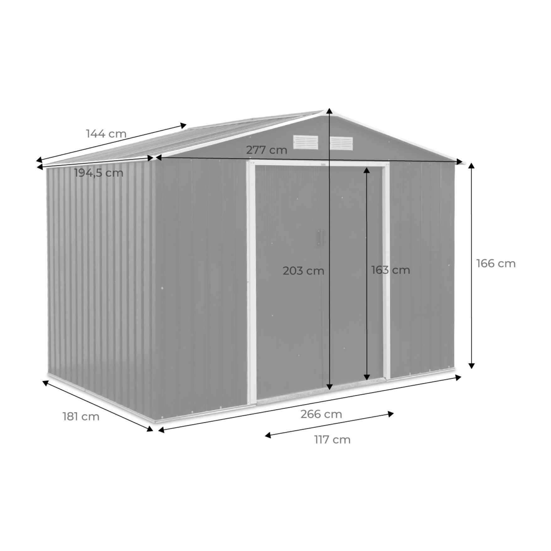 Abri de jardin en métal - FERRAIN 5.29m² gris anthracite - Cabane à outils avec deux grandes portes coulissantes. kit de fixation sol inclus. maison de rangement. remise