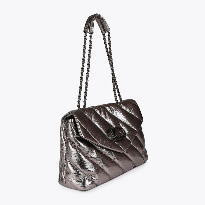 Borsa trapuntata metallica con patta