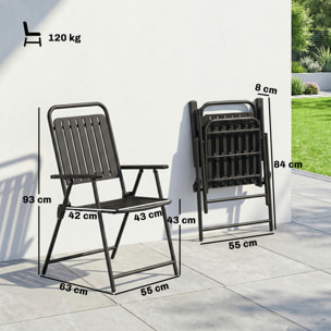 Juego de 4 Sillas de Jardín Exterior Plegables, Sillas Terraza Exterior con Reposabrazos, Respaldo y Asiento de PP, Marco Metálico, 55x63x93 cm, Negro
