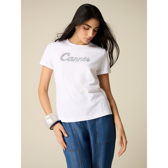 Oltre - Camiseta con bordado de letras - Blanco